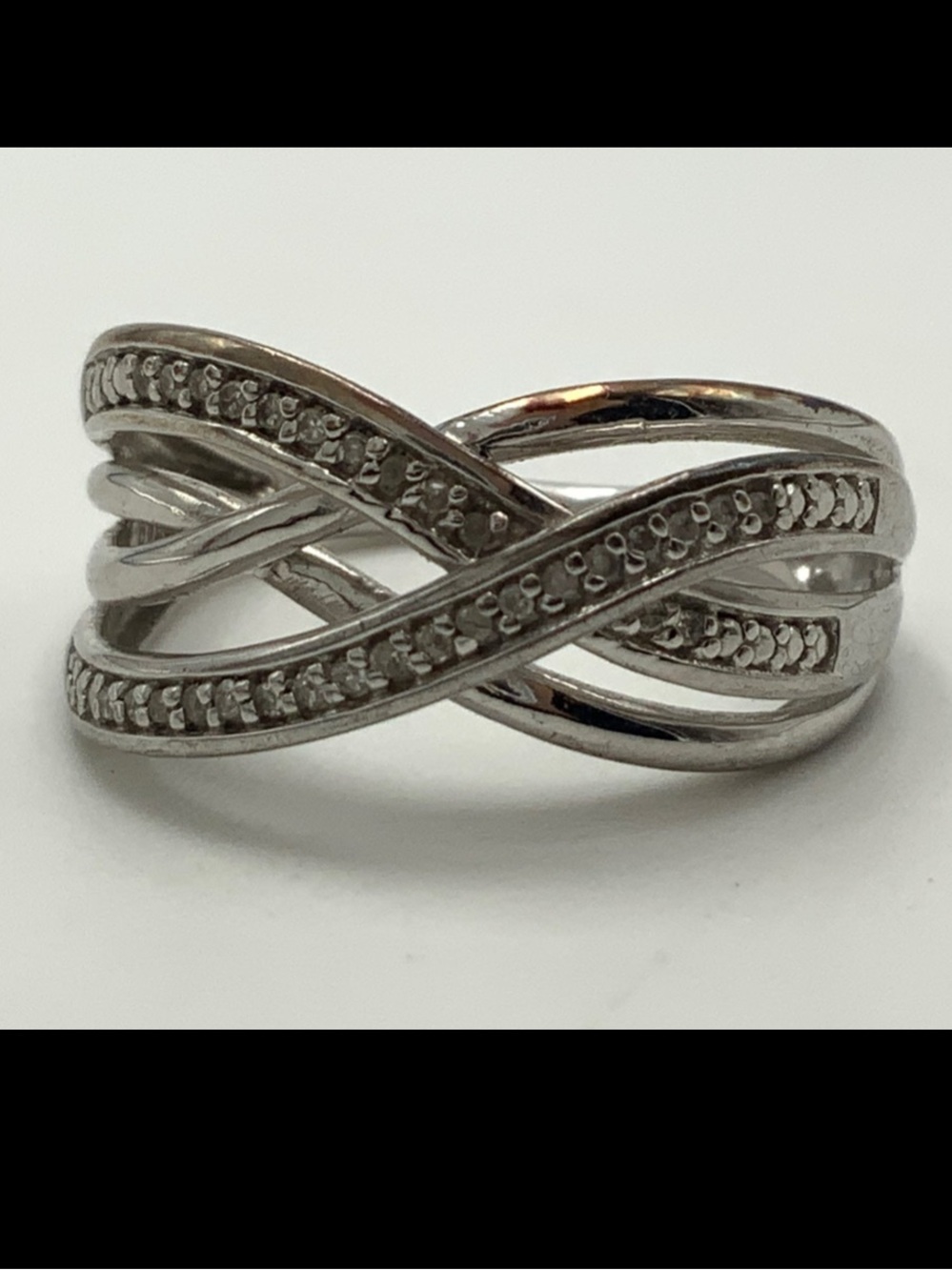 925 Infinity Twist Diamond Ring with Pavé Accents (READ DESC)